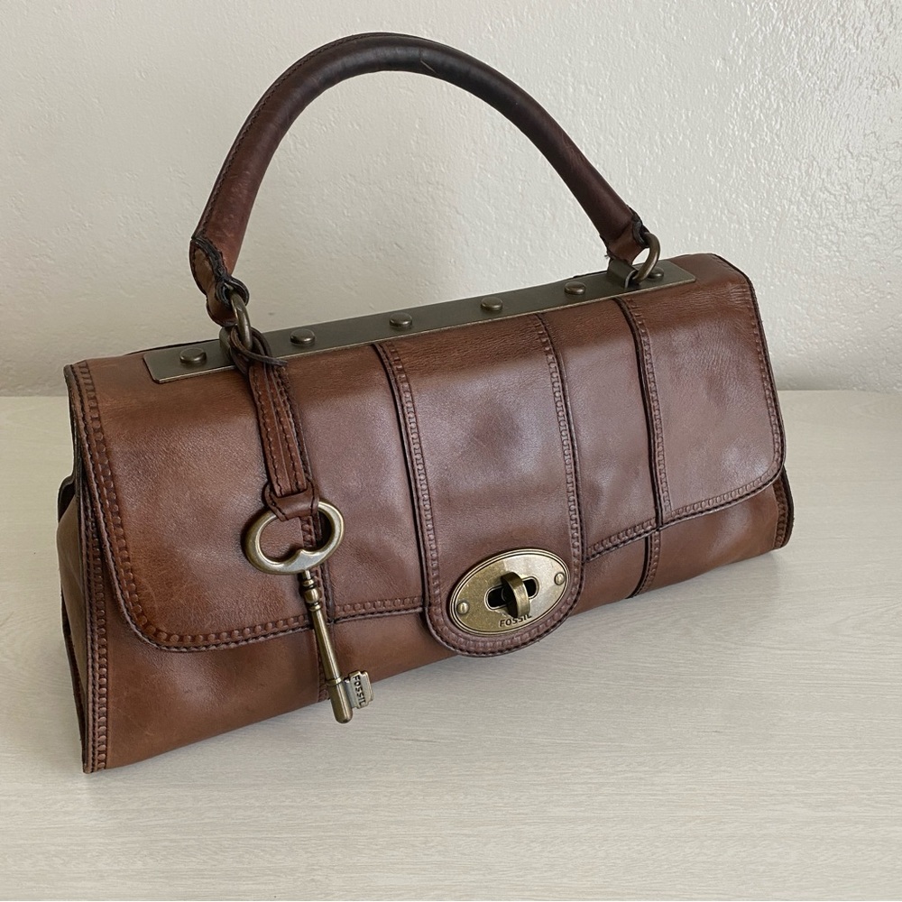 Fossil Vintage Handbag - Brown Leather with Metal Detailing